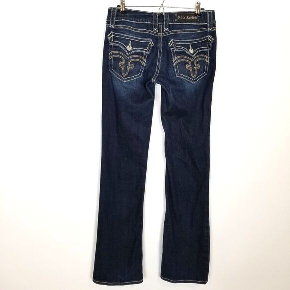 Rock Revival Denim - Rock Revival Women  Debbie Bootcut Low Rise Jeans Sz 31 Flap Pockets Navy Y2K